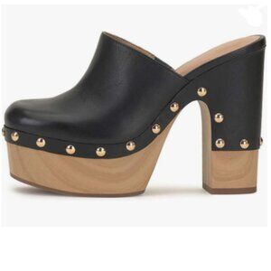 XYD Black Round Toe Mules High Chunky Heeled Sandals Slip On Platform Shoes